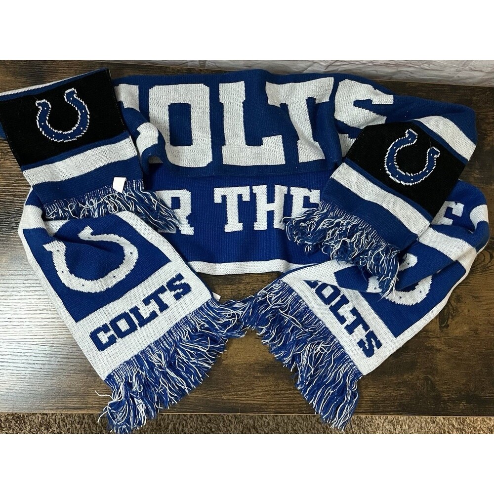 2 Indianapolis Colts Knit Scarves Blue & White NFL Winter Fans 58” Tassels